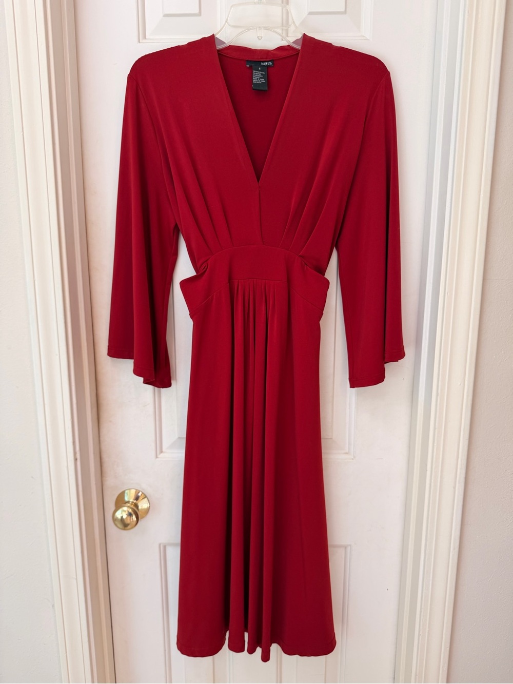 Mixit Red V-Neck Midi Flared Soft Knit Dress with Wrap Tie Belt, Sz 6 - Picture 8 of 14